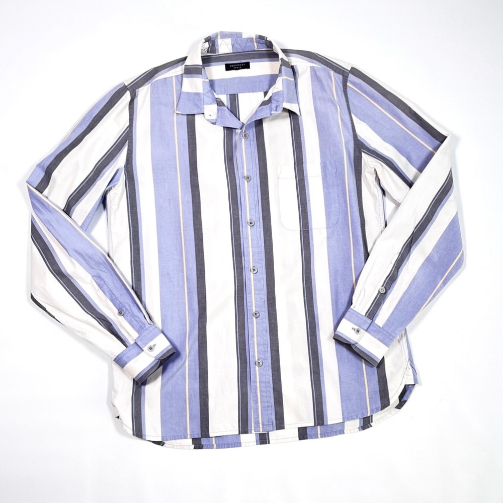 Unisex Equipment Shirt, White, Grey & Blue Striped